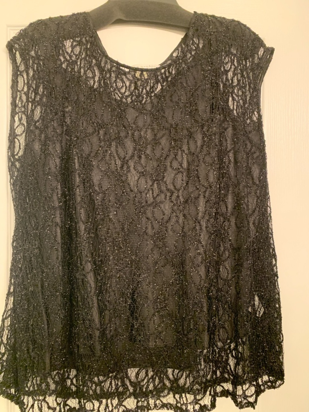 Peter Nygard Black Sheer Lace Overlay Top